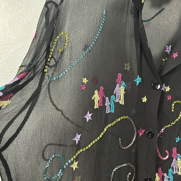 David Dart Women’s Black Sheer Button Up Shirt Sequin Detail - XL - Picture 7 of 15